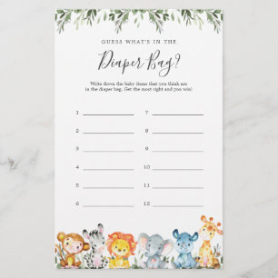 Safari Baby Shower Guess What's in the Diaper Bag