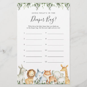 Safari Baby Shower Guess What's in the Diaper Bag