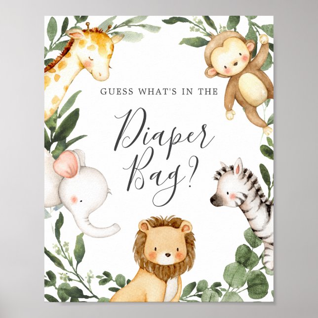 Safari Baby Shower Guess What's in the Diaper Bag Poster (Front)