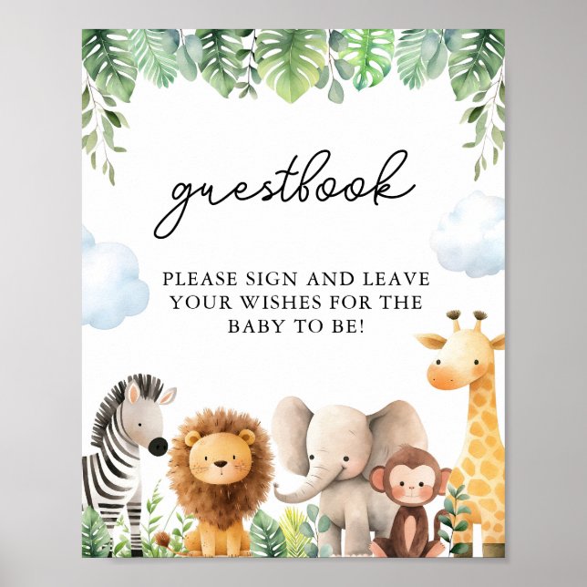Safari Baby Shower Guestbook Sign (Front)
