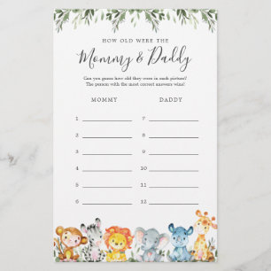 Safari Baby Shower How Old Were They Game Card