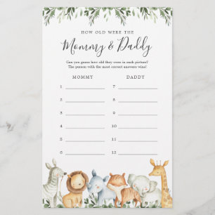 Safari Baby Shower How Old Were They Game Card