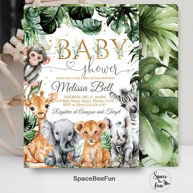  Safari Baby Shower Invitation, Boy Safari Jungle  Invitation (Safari Baby Shower Invitation, Boy Safari Jungle  Animals Baby Shower Invite, Wild One Invite, Green)