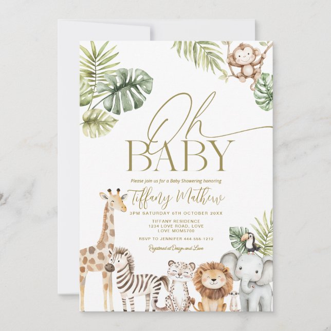 Safari Baby Shower Invitation Editable (Front)