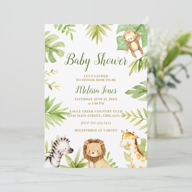 Safari Baby Shower Invitation Jungle GenderNeutral (Standing Front)