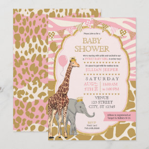 Safari Baby Shower Invitation - Pink Girl