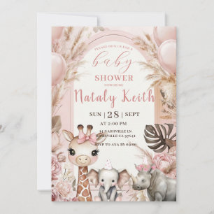 Safari Baby Shower Invitation Pink Girl Jungle A