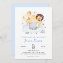 Safari Baby Shower Invitations on Star Moon Sky