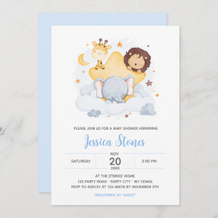 Safari Baby Shower Invitations on Star Moon Sky