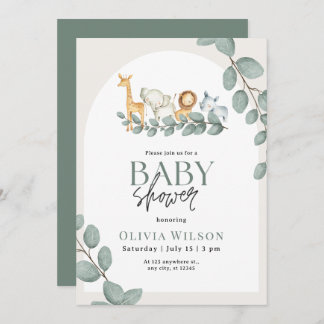 Safari Baby Shower Invite, Greenery Jungle Neutral Invitation