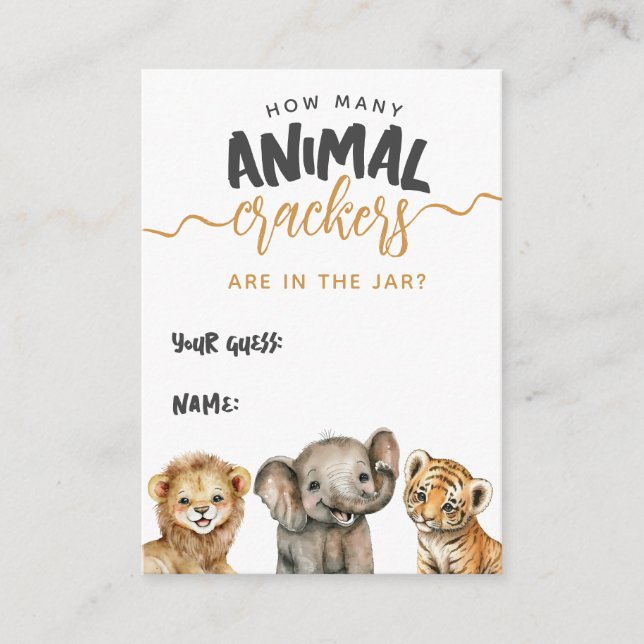 Safari baby shower modern animal crackers game enclosure card (Front)