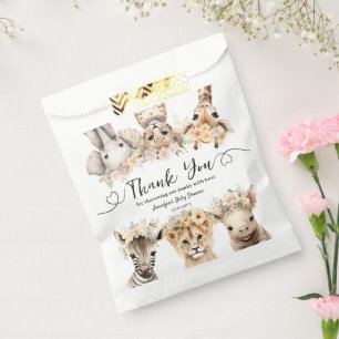 Safari Baby Shower Pink Floral Girl Thank You Favour Bags