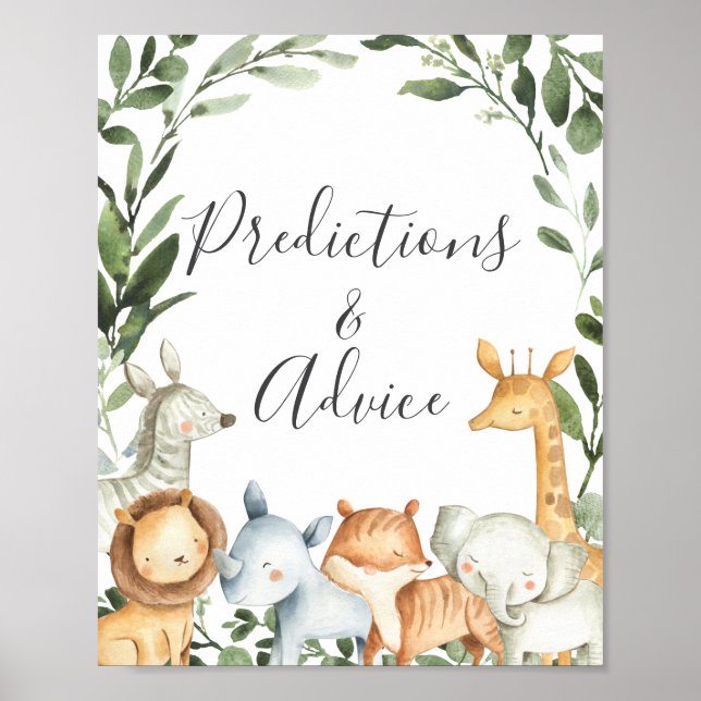 Safari Baby Shower Predictions and Advice Sign (Front)