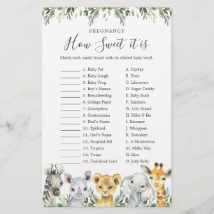 Safari Baby Shower Pregnancy How Sweet It Is Game