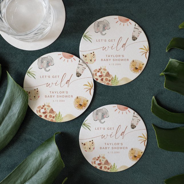 SAFARI Baby Shower Round Paper Coaster (Creator Uploaded)