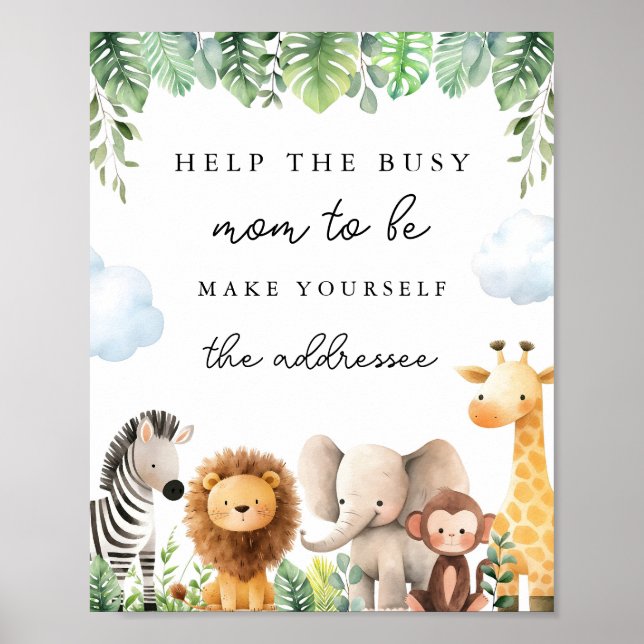 Safari Baby Shower Signs - Help the Mum to Be (Front)
