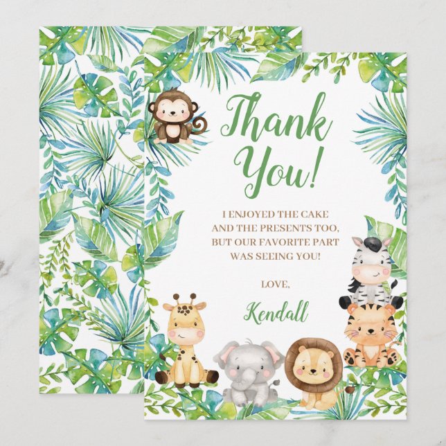 Safari Baby Shower Thank You Card (Front/Back)