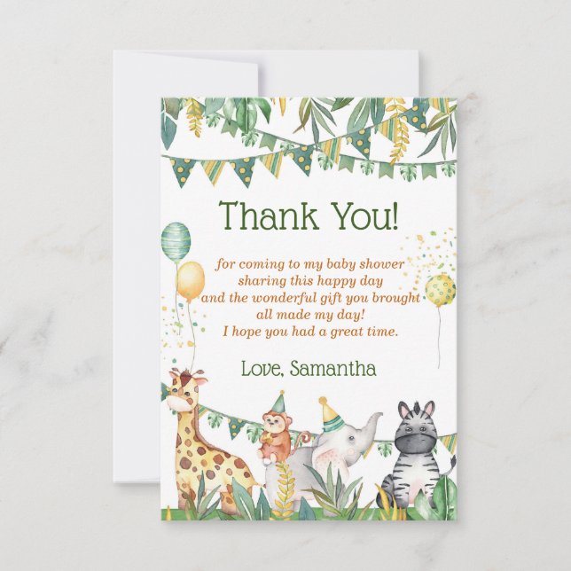 Safari Baby Shower Thank You Card (Front)