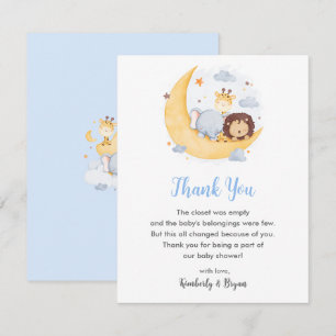Safari Baby Shower Thank You Cards Boy Moon Dreamy
