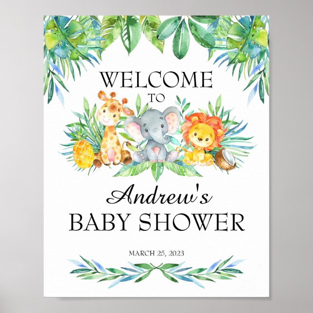 Safari Baby Shower Welcome Sign, Safari animals Poster (Front)