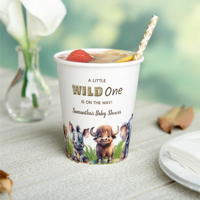 Safari Baby Shower Wild One Jungle Cute Animals Paper Cups (Insitu)
