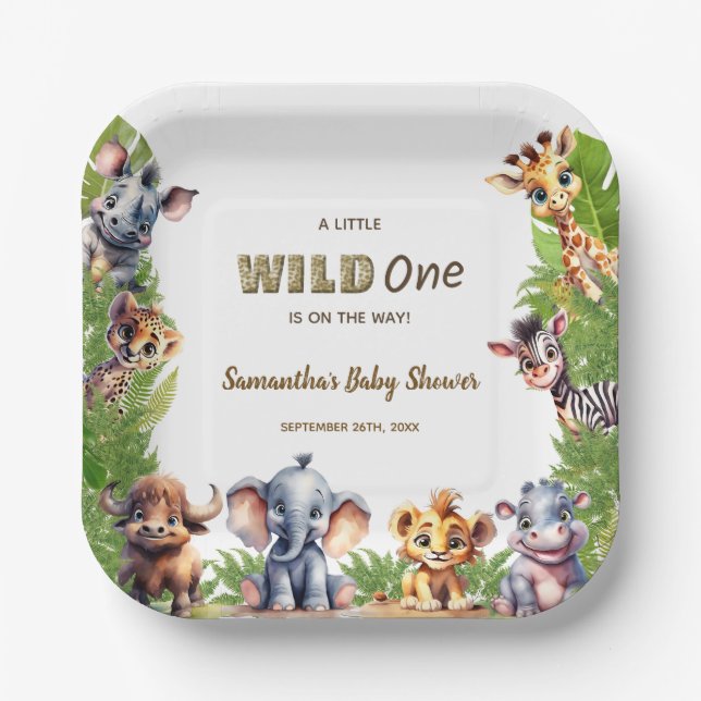 Safari Baby Shower Wild One Jungle  Paper Plate (Front)