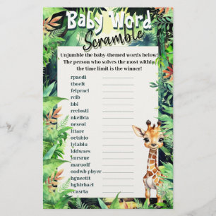 Safari Baby Shower Word Scramble Giraffe Green