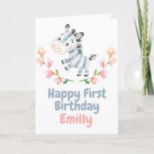 Safari Baby Zebra Happy 1st Birthday Card