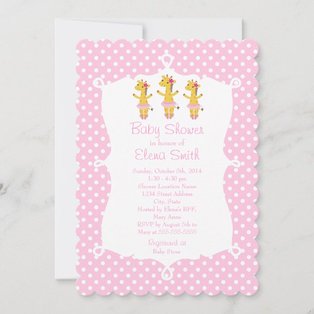 Safari Ballerina Pink Polka Dot Invitation (Front)