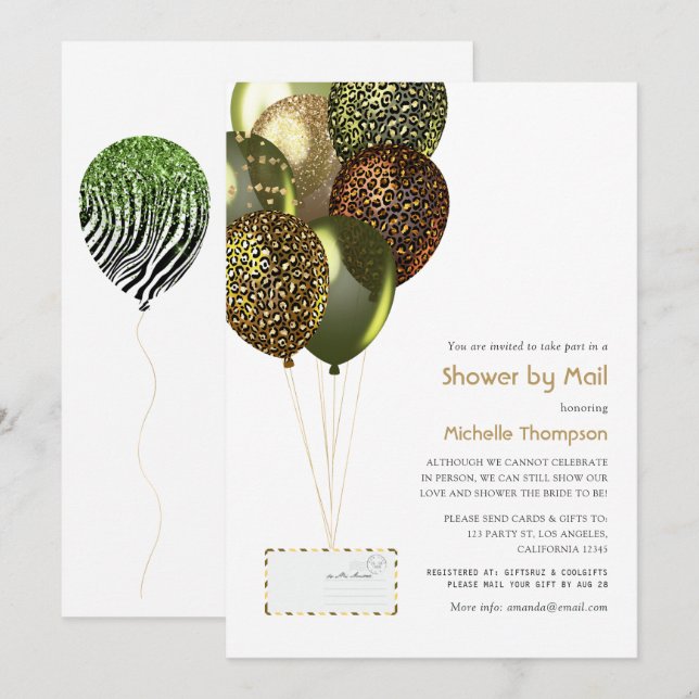 Safari Balloons Baby or Bridal Shower by Mail Invitation (Front/Back)