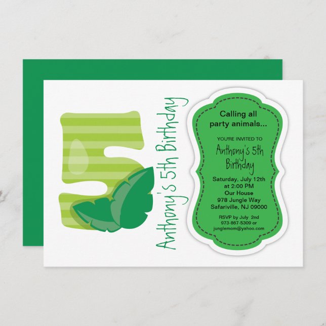 Safari Big Five To Celebrate His 5th Birthday Invitation (Front/Back)