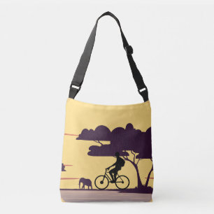 Safari Bike Ride at Sunset – Cyclist and Elephant  Crossbody Bag