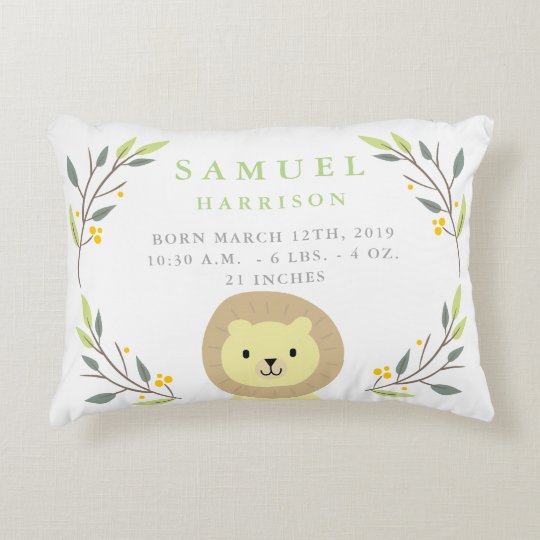 Safari Birth Stats Lion Nursery Pillow Zazzle Co Uk