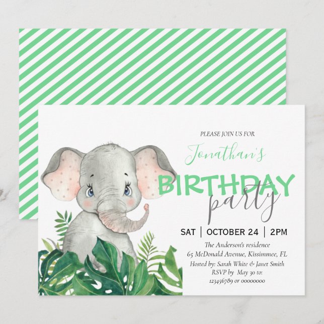 Safari birthday Elephant Announcement (Front/Back)