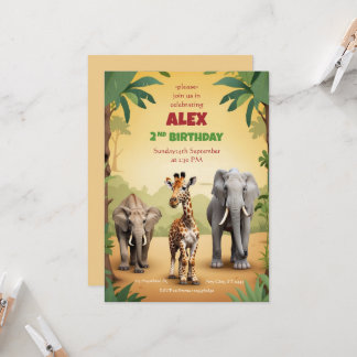 Safari Birthday Invitation Gold Jungle Animals