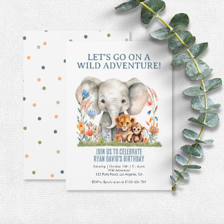 Safari Birthday Invitation | Watercolor Jungle Ani