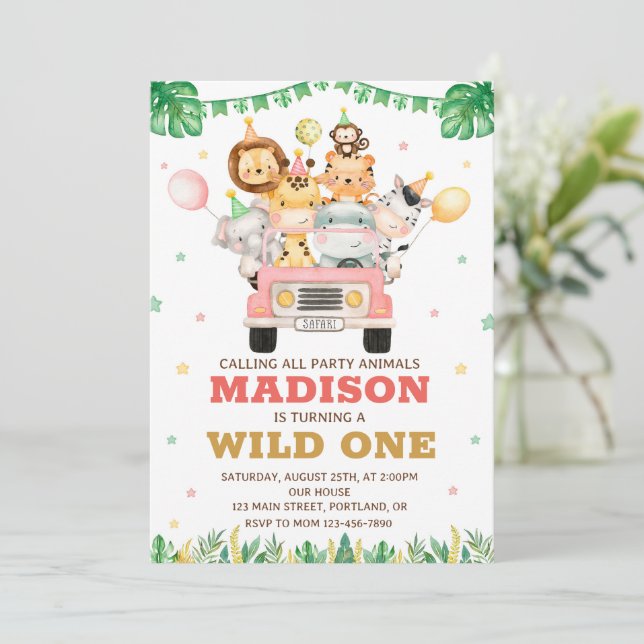Safari birthday invitation Wild one invitation (Standing Front)