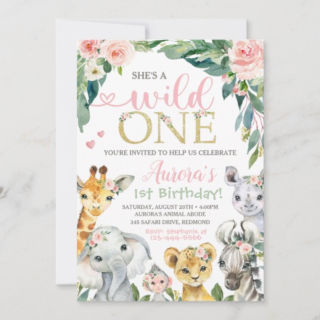 Safari Birthday Invitation Wild One Invitation (Front)
