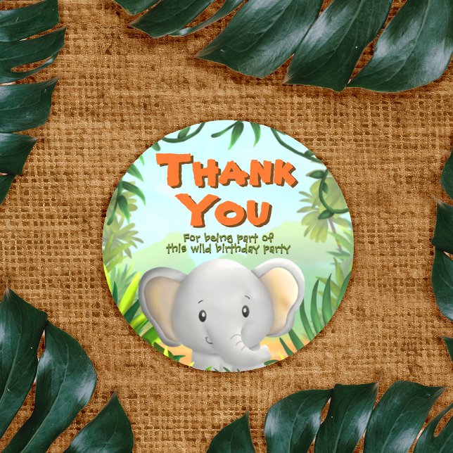 Safari Birthday Party - Elaphant Classic Round Sticker (Creator Uploaded)