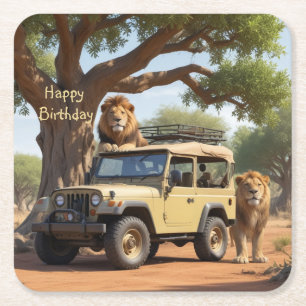 Safari Birthday Square Paper Coaster