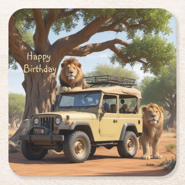 Safari Birthday  Square Paper Coaster (Front)