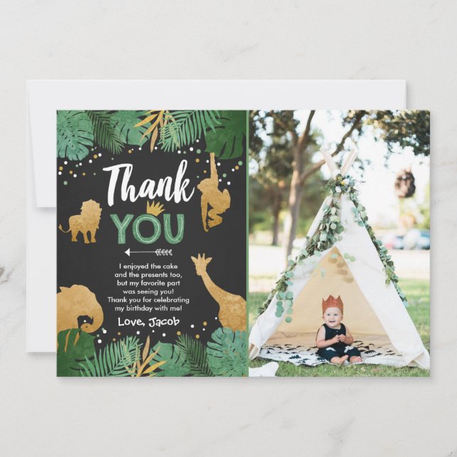 Safari birthday Thank You Card Animals Wild one (Front)