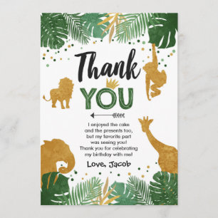 Safari birthday Thank You Card Animals Wild one