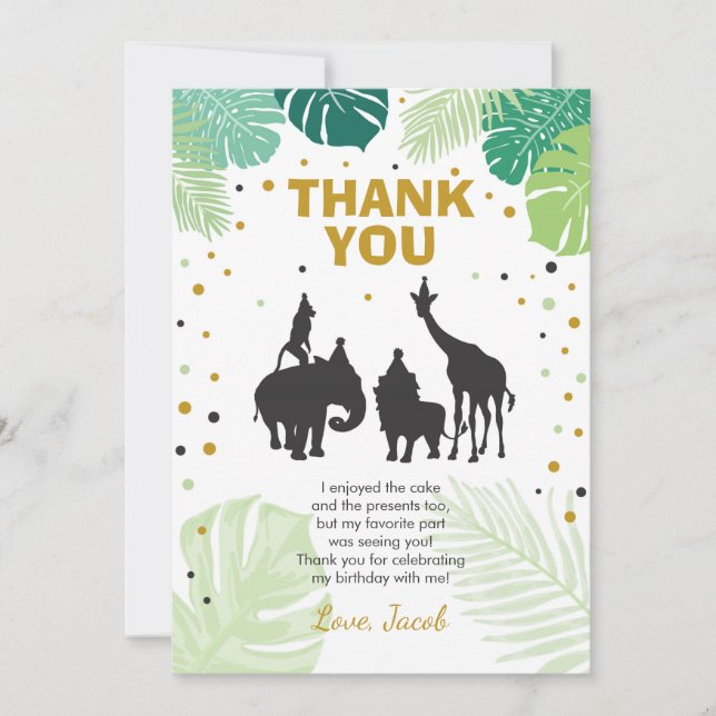 Safari birthday Thank You Card Animals Wild Zoo (Front)