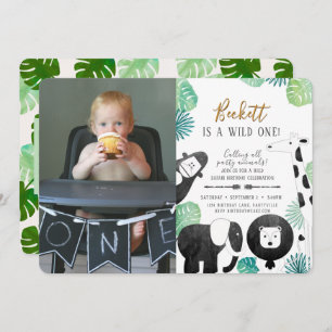 Safari Black and Green Photo Birthday Invite