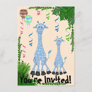 Safari Blue Giraffe Baby Shower Invitation