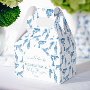 Safari blue toile giraffe baby shower monogrammed favour box