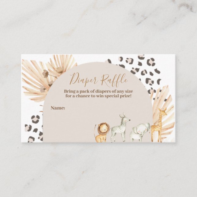 Safari Boho Animals Watercolor Diaper Raffle Enclosure Card (Front)