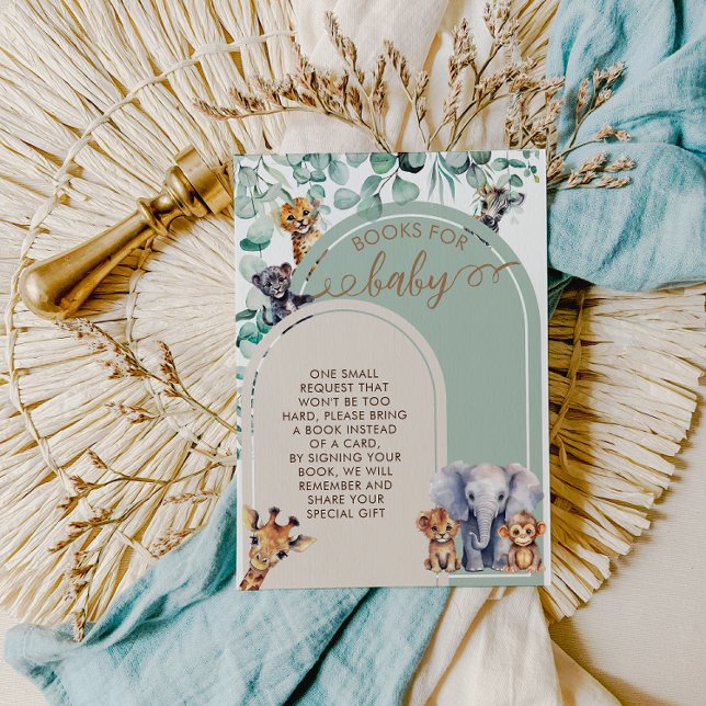 Safari Boho Green Baby Shower Books For Baby Enclosure Card (Creator Uploaded)