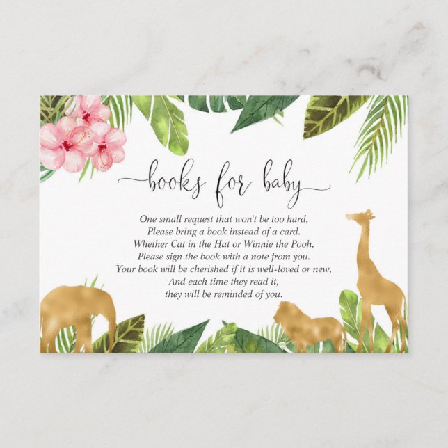 Safari book request girl baby shower book insert (Front)